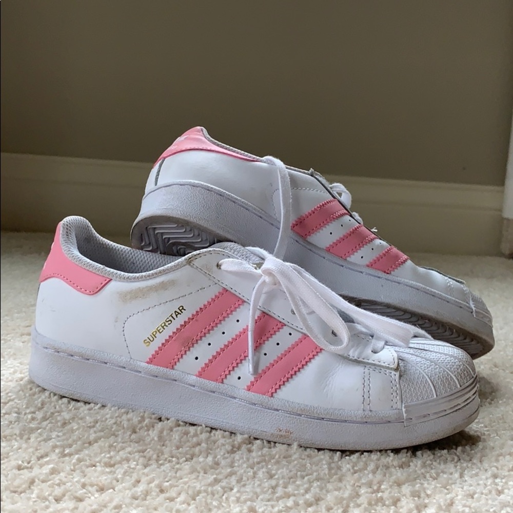 Girls Pink Adidas Superstars